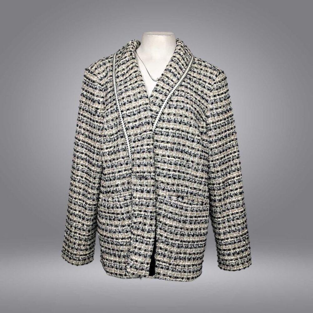 Mizrahi ladies Jacket NWOT med wt- Sz XL Tweed 1 Button Beige/Black/White & Gold